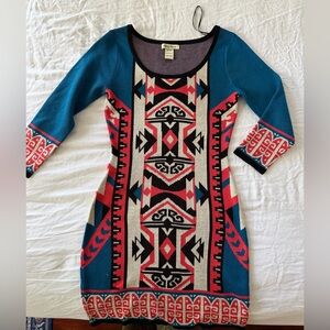 Flying Tomato Blue and Pink Long Sleeve sweater  Dress